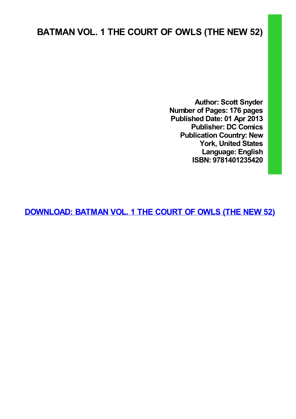 {PDF} Batman Vol. 1 the Court of Owls