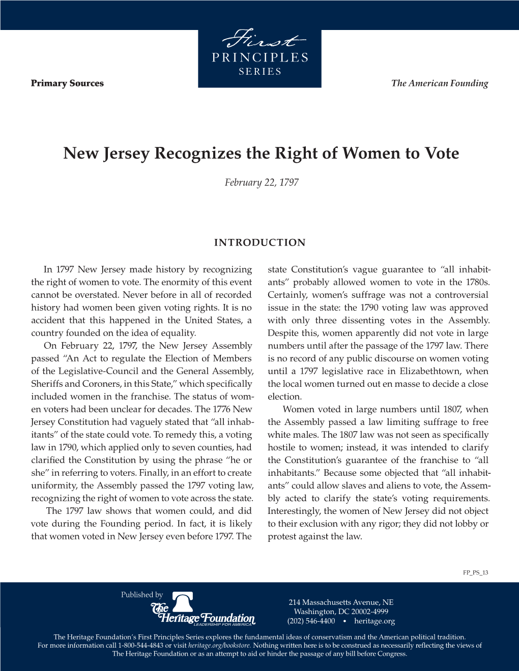 New Jersey Recognizes the Right of Women to Vote