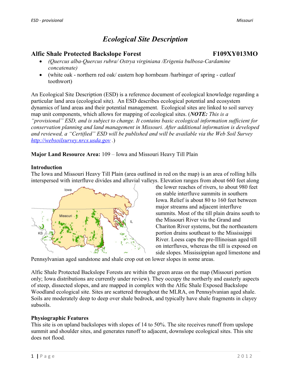 Alfic Shale Protected Backslope Forest F109XY013MO