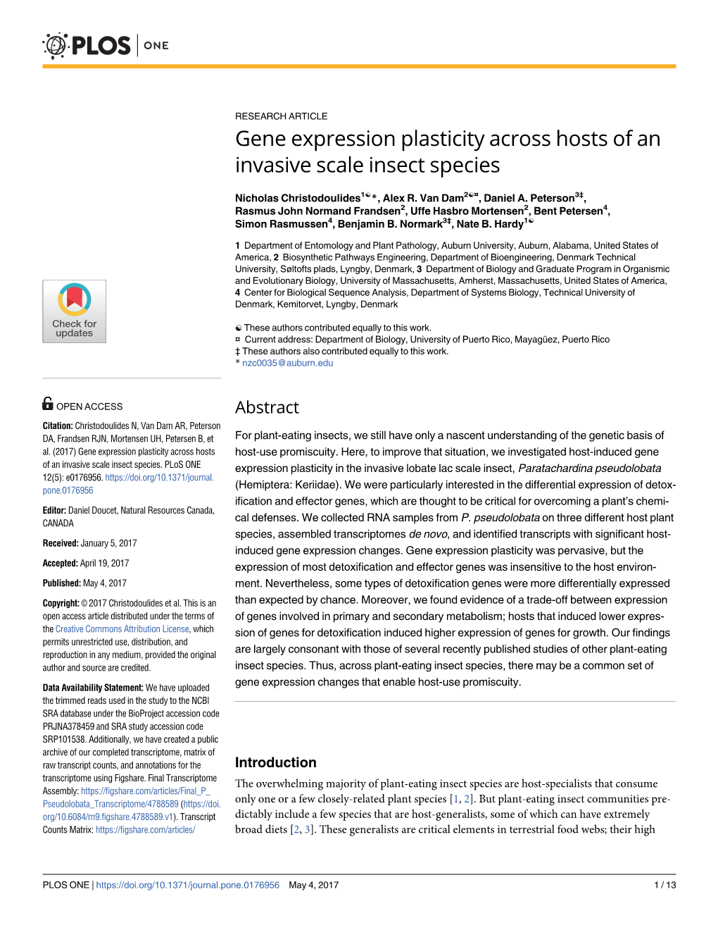 Gene Expression Plasticity Across Hosts of an Invasive Scale Insect Species