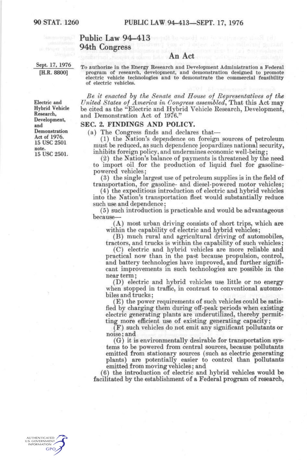 Public Law 94-413 U ? 94Th Congress an Act Sept