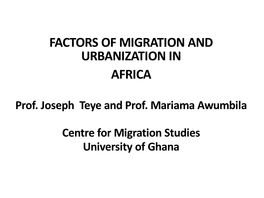 Factors of Migration and Urbanization in Africa