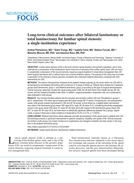 Long-Term Clinical Outcomes After Bilateral Laminotomy Or Total Laminectomy for Lumbar Spinal Stenosis: a Single-Institution Experience