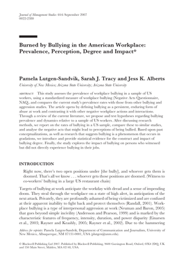 Burned by Bullying in the American Workplace: Prevalence, Perception, Degree and Impact*