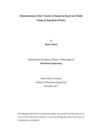 Determination of the Velocity of Sound in Reservoir Fluids Using an Equation of State