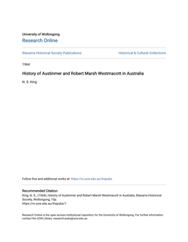 History of Austinmer and Robert Marsh Westmacott in Australia