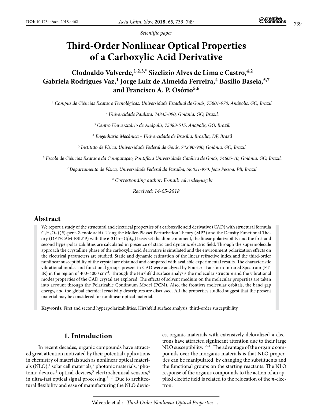 Third-Order Nonlinear Optical Properties of a Carboxylic Acid