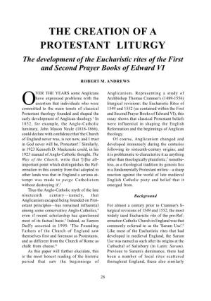 Robert M. Andrews the CREATION of a PROTESTANT LITURGY