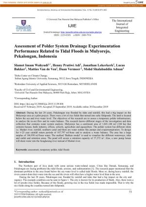 Assessment of Polder System Drainage Experimentation Performance Related to Tidal Floods in Mulyorejo, Pekalongan, Indonesia