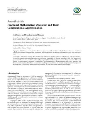 Fractional Mathematical Operators and Their Computational Approximation