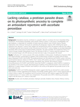 Lacking Catalase, a Protistan Parasite Draws on Its Photosynthetic Ancestry to Complete an Antioxidant Repertoire with Ascorbate Peroxidase Eric J