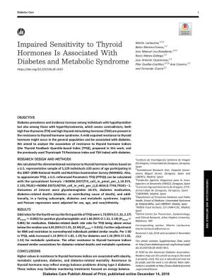 Impaired Sensitivity to Thyroid Hormones Is Associated With