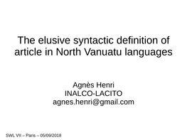 The Elusive Syntactic Definition of Article in North Vanuatu Languages