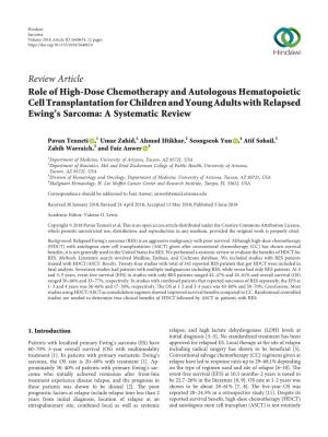 Role of High-Dose Chemotherapy and Autologous Hematopoietic Cell Transplantation for Children and Young Adults with Relapsed Ewing’S Sarcoma: a Systematic Review