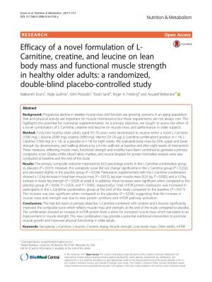 Efficacy of a Novel Formulation of L-Carnitine, Creatine, and Leucine