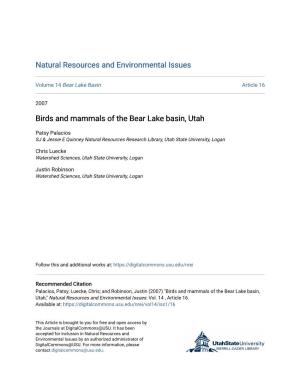 Birds and Mammals of the Bear Lake Basin, Utah