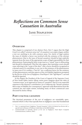 Reflections on Common Sense Causation in Australia