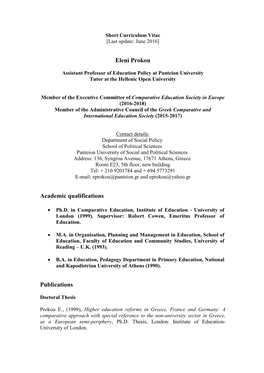 Eleni Prokou Academic Qualifications Publications