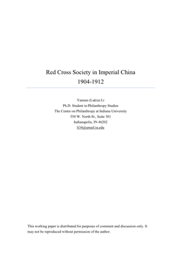 Red Cross Society in Imperial China 1904-1912
