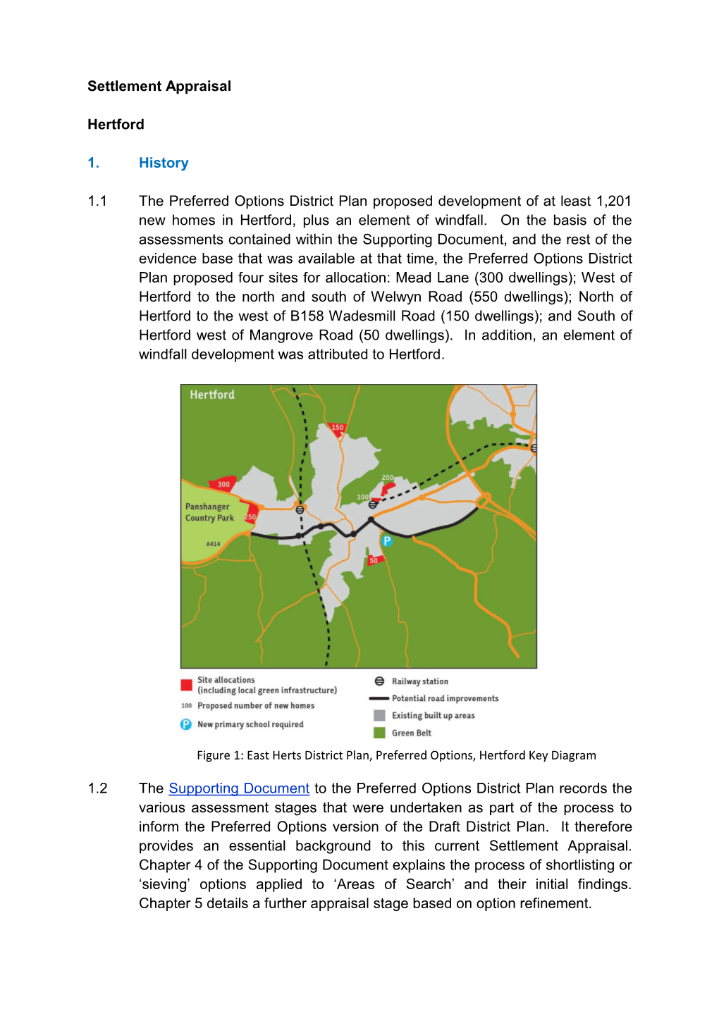 Settlement Appraisal Hertford 1. History 1.1 the Preferred Options