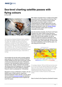 Sea-Level Charting Satellite Passes with Flying Colours 22 July 2020