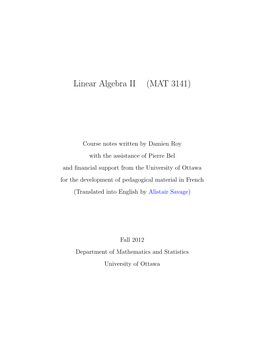 Linear Algebra II (MAT 3141)