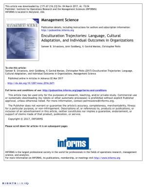 Enculturation Trajectories: Language, Cultural Adaptation, and Individual Outcomes in Organizations