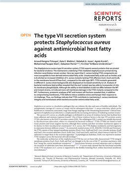 The Type VII Secretion System Protects Staphylococcus Aureus Against Antimicrobial Host Fatty Acids Arnaud Kengmo Tchoupa1, Kate E