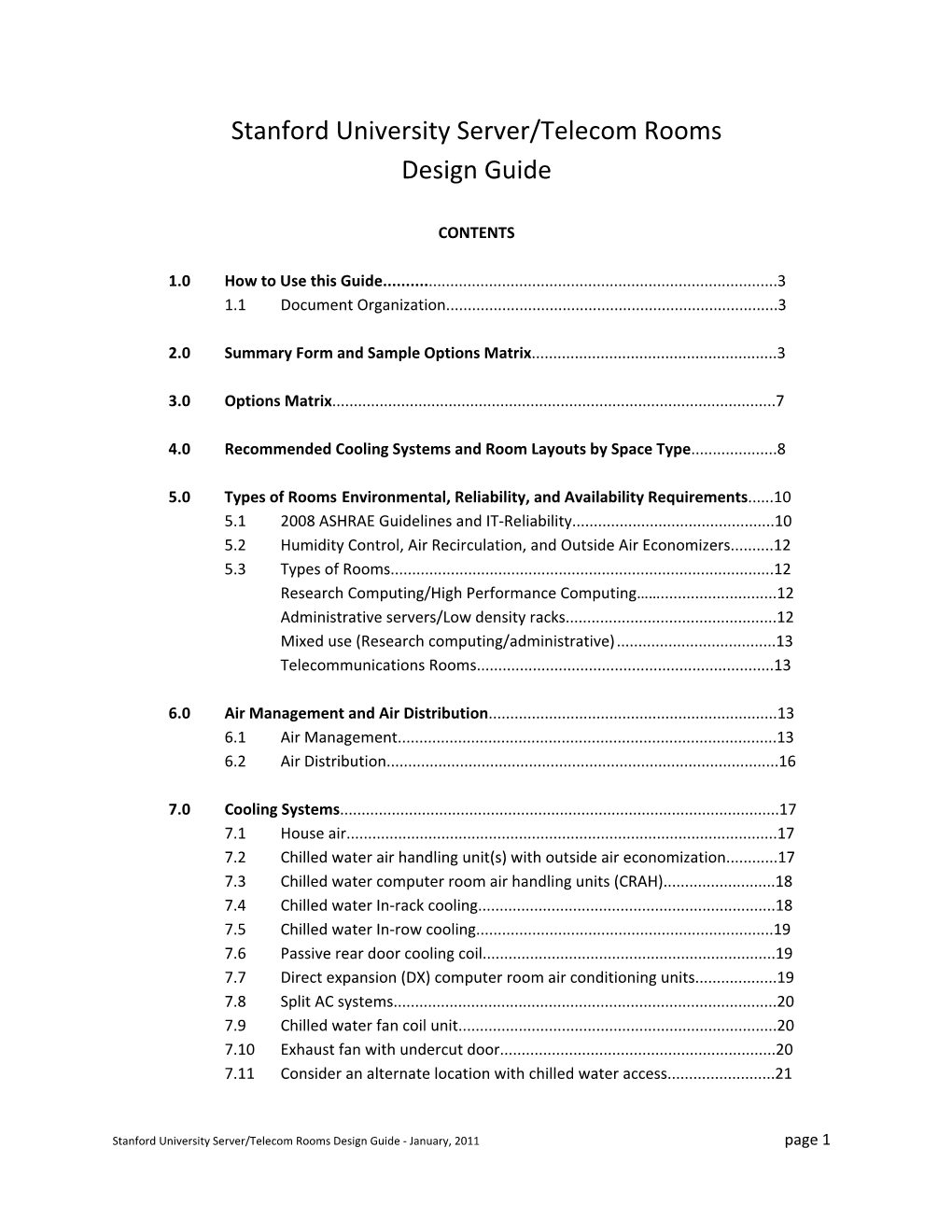 Stanford University Server/Telecom Rooms Design Guide