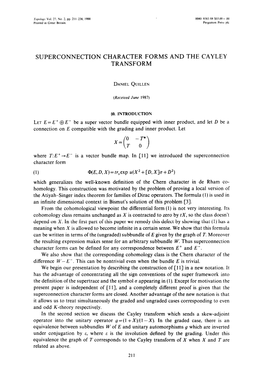 Superconnection Character Forms and the Cayley Transform