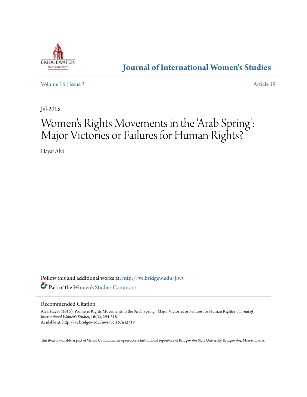 Arab Spring': Major Victories Or Failures for Human Rights? Hayat Alvi
