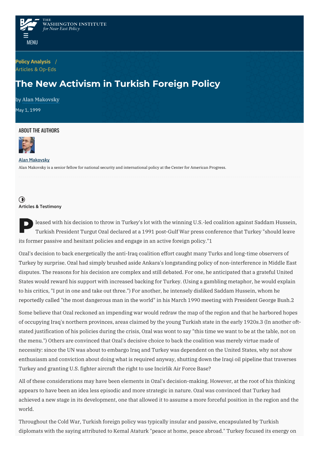 The New Activism in Turkish Foreign Policy | the Washington Institute