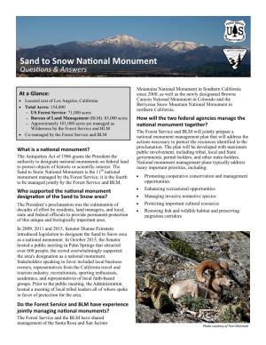 Sand to Snow National Monument Questions & Answers