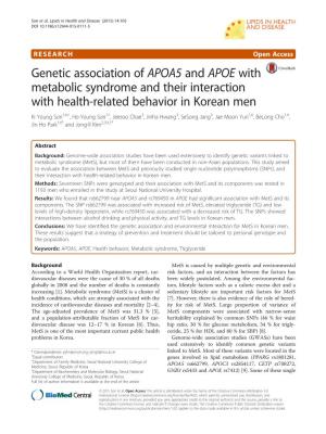 Genetic Association of APOA5 and APOE with Metabolic Syndrome And