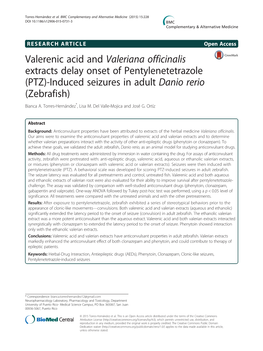 (PTZ)-Induced Seizures in Adult Danio Rerio (Zebrafish) Bianca A
