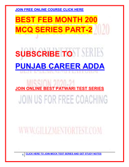 Best Feb Month 200 Mcq Series Part-2 Subscribe to Punjab Career Adda