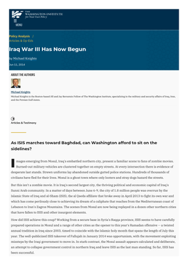 Iraq War III Has Now Begun | the Washington Institute