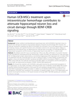 Human UCB-Mscs Treatment Upon Intraventricular Hemorrhage