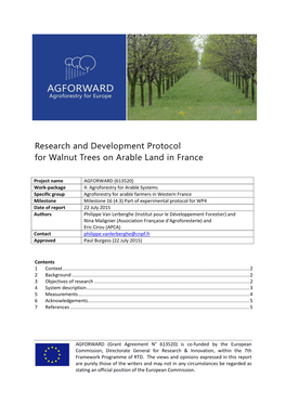 Research and Development Protocol for Walnut Trees on Arable Land in France