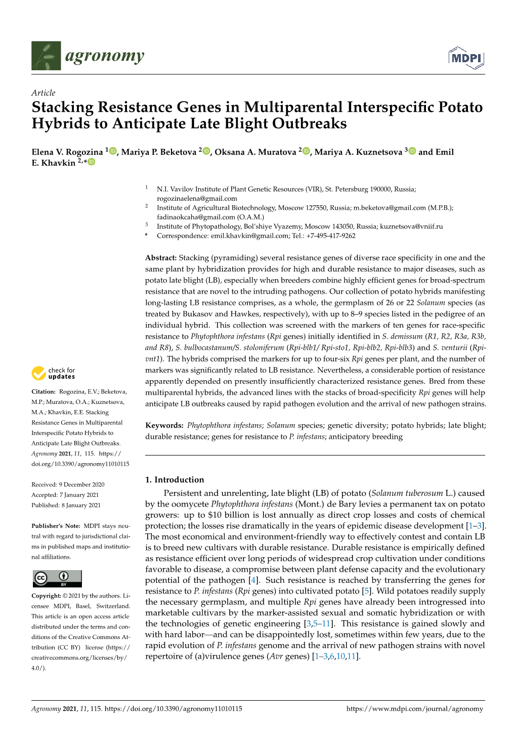 Stacking Resistance Genes in Multiparental Interspecific Potato