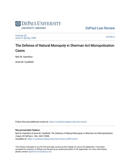 The Defense of Natural Monopoly in Sherman Act Monopolization Cases