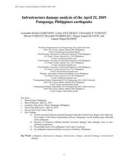 Infrastructure Damage Analysis of the April 22, 2019 Pampanga, Philippines Earthquake
