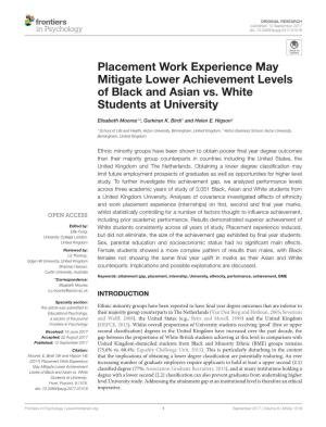 Placement Work Experience May Mitigate Lower Achievement Levels of Black and Asian Vs