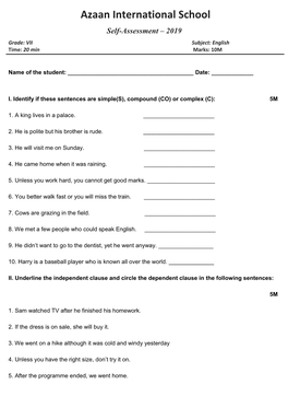 Grade -7 Activity Sheets
