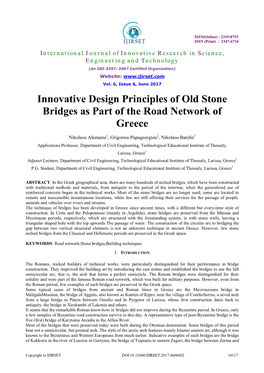 Innovative Design Principles of Old Stone Bridges As Part of the Road Network of Greece