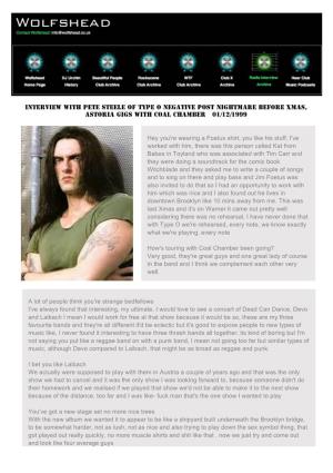 Interview with Pete Steele of Type O Negative Post Nightmare Before Xmas, Astoria Gigs with Coal Chamber 01/12/1999