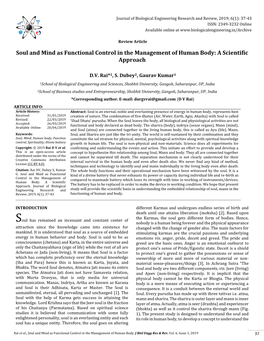 Soul and Mind As Functional Control in the Management of Human Body: a Scientific Approach