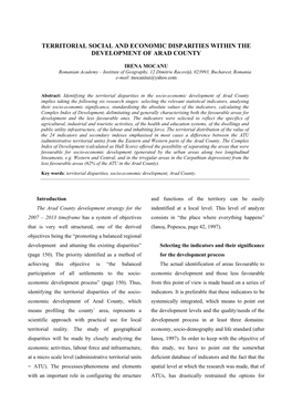 Territorial Social and Economic Disparities Within the Development of Arad County