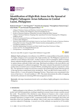 Identification of High-Risk Areas for the Spread of Highly Pathogenic Avian Influenza in Central Luzon, Philippines