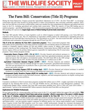 The Farm Bill: Conservation (Title II) Programs